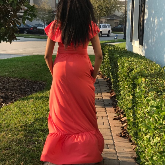 Pink Ruffle Maxi Dress - Picture 2 of 5